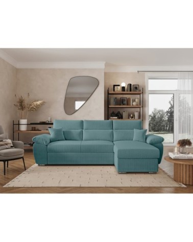 Canapé d'angle reversible convertible en velours côtelé - bleu clair