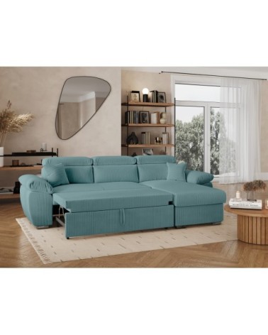 Canapé d'angle reversible convertible en velours côtelé - bleu clair