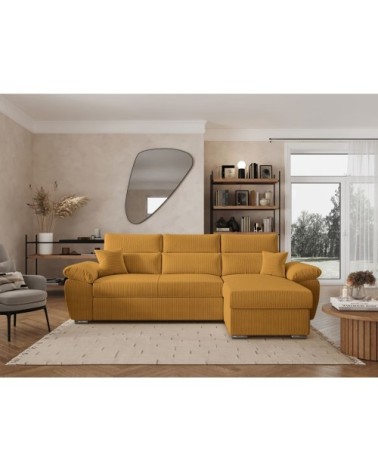 Canapé d'angle reversible convertible en velours côtelé - jaune