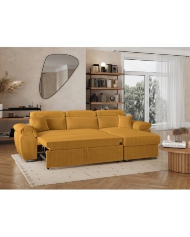 Canapé d'angle reversible convertible en velours côtelé - jaune