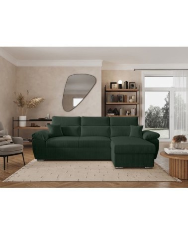 Canapé d'angle reversible convertible en velours côtelé - vert foncé