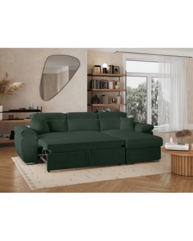 Canapé d'angle reversible convertible en velours côtelé - vert foncé