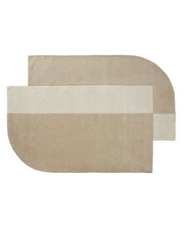 Tapis asymétrique en laine et coton tuftés main écrus et taupe 160x230