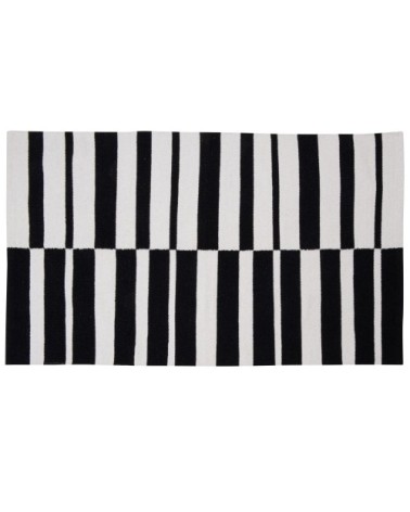 Tapis en coton recyclé tissé motifs à rayures noires et écrues 90x150