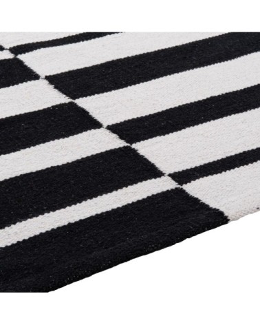 Tapis en coton recyclé tissé motifs à rayures noires et écrues 90x150