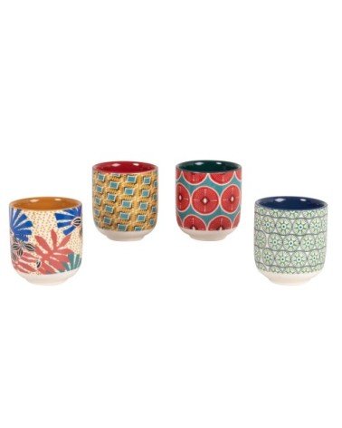 Coffret tasses (x4) en grès motifs graphiques multicolores