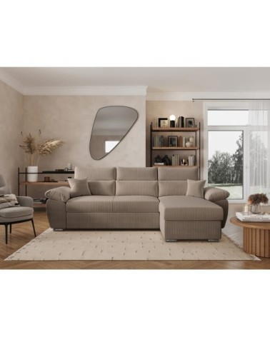 Canapé d'angle reversible convertible en velours côtelé - taupe