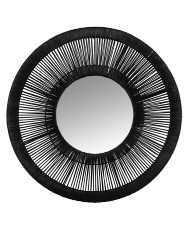Miroir rond en rotin tressé noir D55
