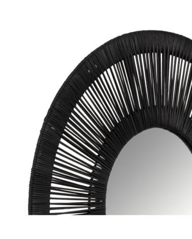 Miroir rond en rotin tressé noir D55