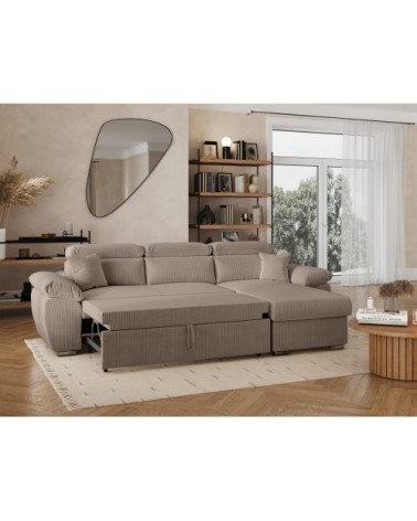Canapé d'angle reversible convertible en velours côtelé - taupe