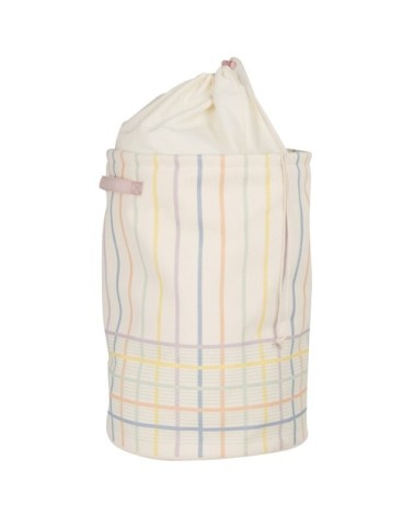 Panier à linge en coton écru motifs à rayures multicolores H50