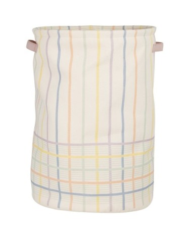 Panier à linge en coton écru motifs à rayures multicolores H50