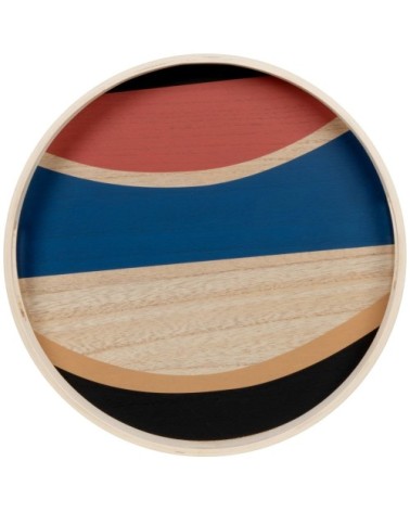 Plateau rond beige, noir, bleu et terracotta D36