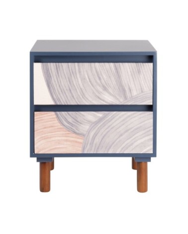 Petit meuble de rangement 2 tiroirs en bois de pin et coton à motifs multicolores