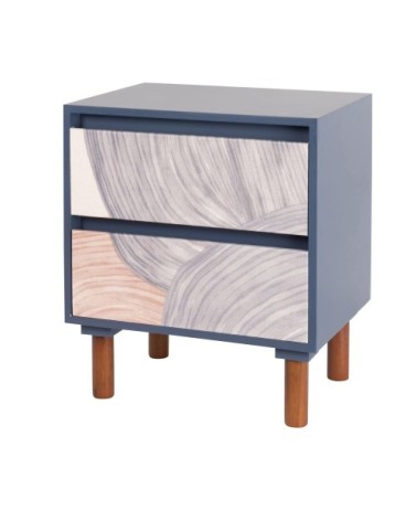 Petit meuble de rangement 2 tiroirs en bois de pin et coton à motifs multicolores