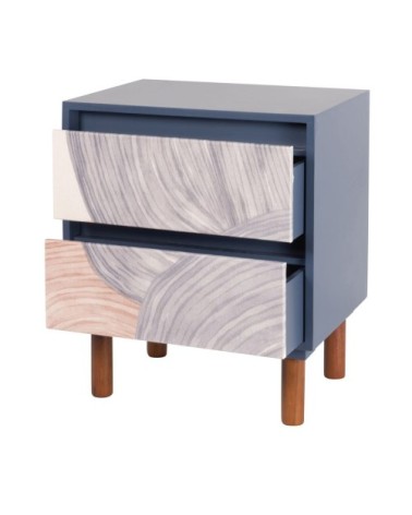 Petit meuble de rangement 2 tiroirs en bois de pin et coton à motifs multicolores