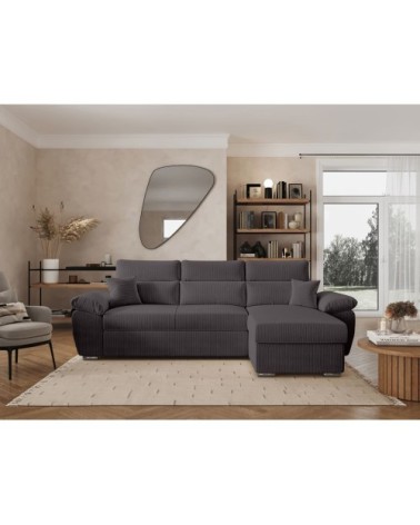 Canapé d'angle reversible convertible en velours côtelé - gris