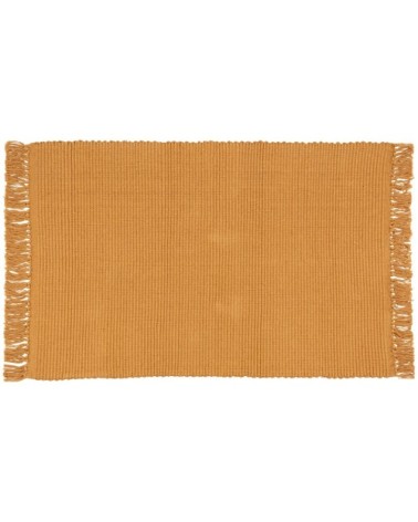 Tapis en polyester recyclé et coton à franges ocre 60x90