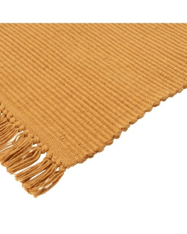 Tapis en polyester recyclé et coton à franges ocre 60x90