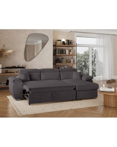 Canapé d'angle reversible convertible en velours côtelé - gris
