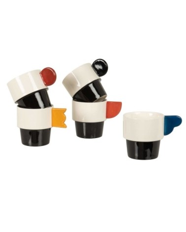 Coffret tasses (x5) en grès beige anses multicolores