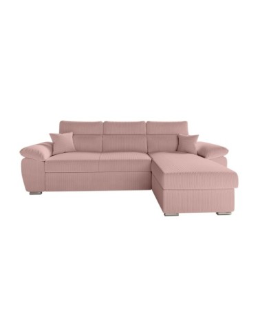 Canapé d'angle reversible convertible en velours côtelé - rose