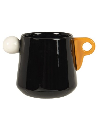 Mug en grès noir anses jaune et blanche