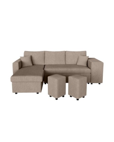 Canapé convertible avec 2 poufs droit en velours côtelé - taupe