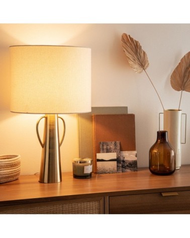 Lampe en fer doré et abat-jour écru