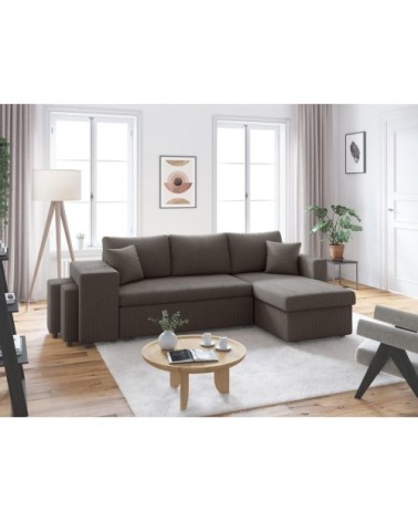 Canapé convertible avec 2 poufs gauche en velours côtelé - gris foncé
