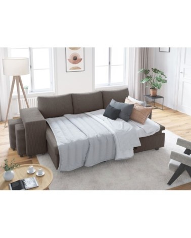 Canapé convertible avec 2 poufs gauche en velours côtelé - gris foncé