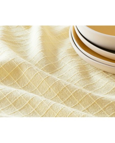 Chemin de table en coton tissé motifs brodés jaunes 48x150