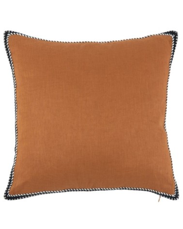 Housse de coussin en lin ocre avec galon tissé noir 40x40