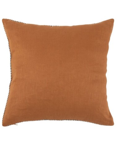 Housse de coussin en lin ocre avec galon tissé noir 40x40