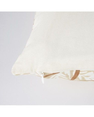 Coussin en coton motifs feuilles beiges et oiseaux terracotta 45x45