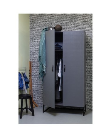 Armoire 2 portes en pin massif gris