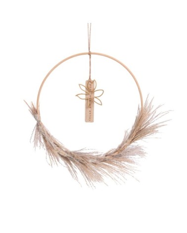 Déco murale couronne en métal, bambou et élément naturel séché 30x45