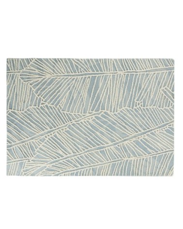 Tapis tufté imprimé végétal bleu et écru 140x200