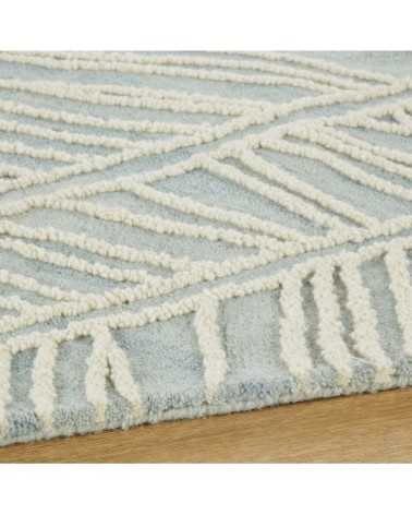 Tapis tufté imprimé végétal bleu et écru 140x200