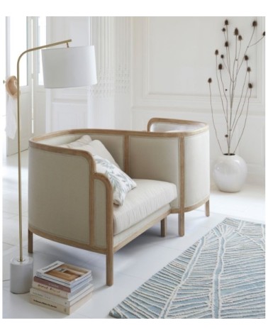 Tapis tufté imprimé végétal bleu et écru 140x200