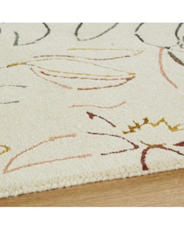 Tapis tufté motif végétal écru et multicolore 140x200
