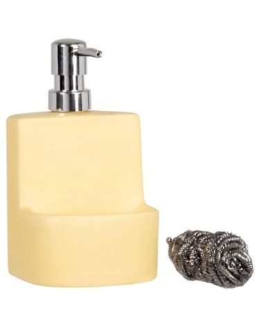 Distributeur de savon et porte-éponge en faïence jaune