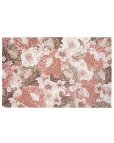 Tapis tissé jacquard motif floral rose et taupe 140x200