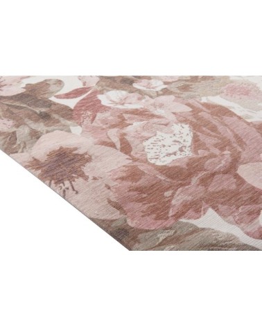 Tapis tissé jacquard motif floral rose et taupe 140x200