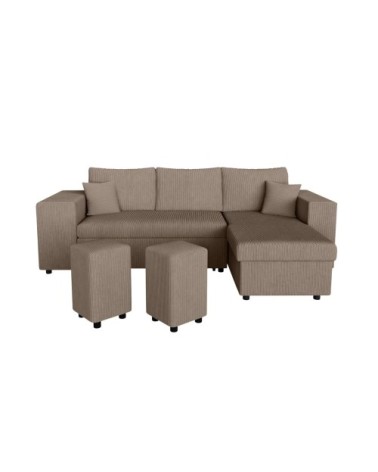 Canapé convertible 2 poufs gauche et étagère en velours côtelé - taupe