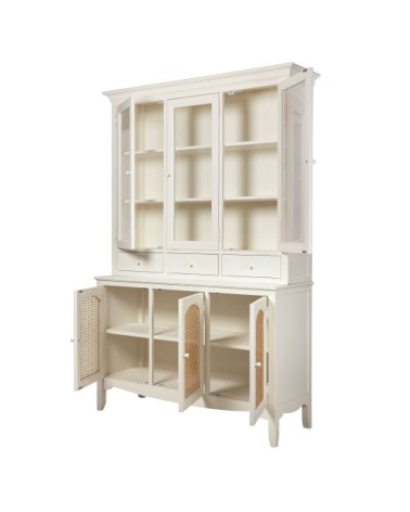 Vaisselier en cannage 6 portes blanc cassé