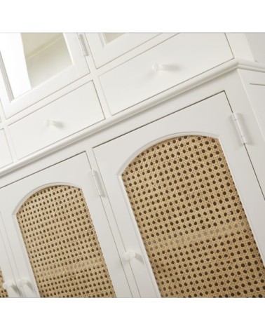 Vaisselier en cannage 6 portes blanc cassé