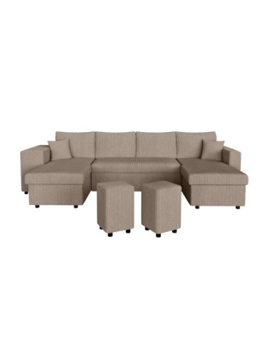 Canapé panoramique avec 2 poufs gauche en velours côtelé - taupe