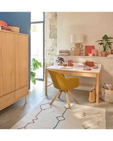 Tapis en laine, coton et bambou bleu 140x200