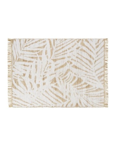 Tapis en jute et coton tissés jacquard motif végétal écru et beige 140X200